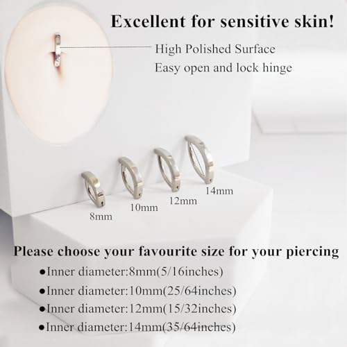 ORANGELOVE G23 Titanium 14G Belly Button Rings for Women Hinged Hoop Clicker Belly Ring Reverse Curved Navel Ring Floating Navel Barbell Piercing Jewelry 14 Gauge 8mm 10mm 12mm 14mm - color: Silver