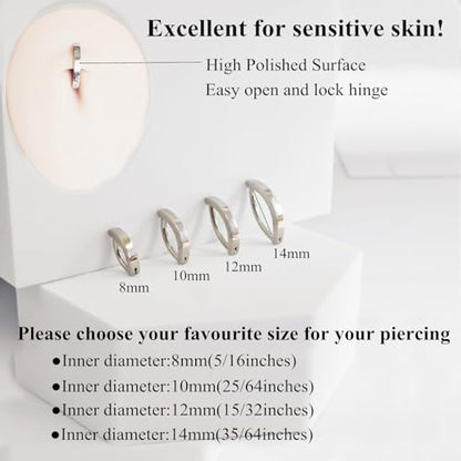 ORANGELOVE G23 Titanium 14G Belly Button Rings for Women Hinged Hoop Clicker Belly Ring Reverse Curved Navel Ring Floating Navel Barbell Piercing Jewelry 14 Gauge 8mm 10mm 12mm 14mm - color: Silver