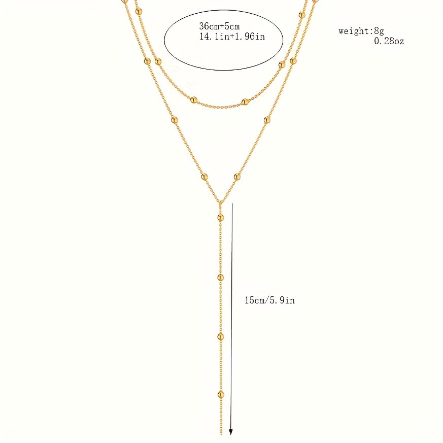 Layered Y Necklace for Women – Boho Tassel Pendant Necklace Gold & Silver Double Layer Chain Choker Necklace for Daily Wear Party Jewelry