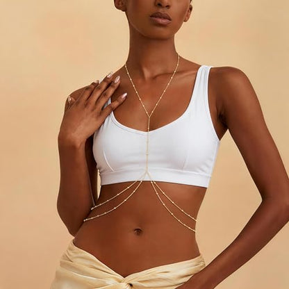 CHESKY 14K Gold Plated Body Chains for Women, Bikini Bra Body Jewelry | Sexy Crossover Waist Chain, Waterproof Non Tarnish, Belly Belt Chain for Beach Summer, Accessories Jewelry for Women