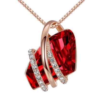 Leafael Wish Stone Pendant Necklace with Birthstone Crystal, 18K Rose Gold Plated/Silvertone, 18" + 2" - color: 101-January July-Ruby Red-Rose Gold Plated