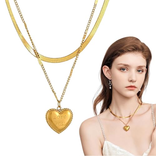 Double Layer Necklace for Women Trendy Layered Jewelry Adjustable Chain Necklace for Daily Wear and Special Occasions - color: Golden Heart