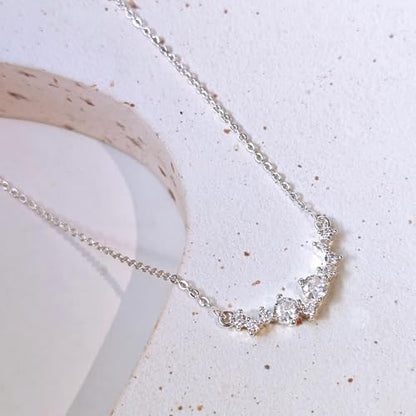 Zeffy Diamond Necklaces for Women, Dainty Gold Necklace 18k Gold Plated Layered Necklaces Simple Gold CZ Diamond Pendant Necklaces for Women Trendy Jewelry Gifts for Girls - color: Silver Multi CZ Necklace