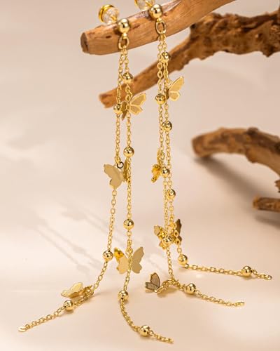Dangle Earrings for Women - 14K Gold/White Gold/Rose Gold Plated Butterfly Heart Star Hoop Chain Long Tassel Cubic Zirconia CZ Dangle Earrings - color: Butterfly