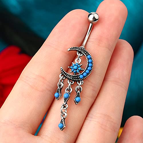 COCHARM Moon Dangle Belly Button Rings for Women 14g Belly Rings Dangling Cute Nave Rings Boho Belly Navel Piercing Jewelry…