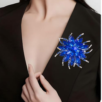 Rinestone Flower Brooch for Women Men Elegant Crystal Rose Flower Lapel Dress Brooches Pin Party Accessories Jewelry - style: Sapphire blue