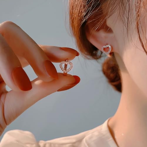 SLUYNZ Sterling Silver Love Heart Huggie Earrings for Women Teens CZ Love Heart Hoop Earrings for Valentines Day - color: C-Rose Color