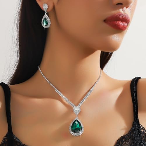 Fashion Red Black Colorful Bridal Teardrop Layered Crystal Necklace Earrings Set Sparkly Rhinestone Crystal Elegant Bridal Teardrop Shape Choker Earrings For Prom Costume Set Christmas Halloween Full Rhinestone Choker Necklace Earrings for Women - color: