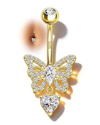 14K Gold Plated Belly Button Rings - 925 Sterling Silver Navel Rings for Women - 14G Belly Piercing Jewelry