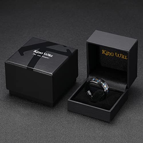 King Will Mens Wedding Band with Foils Inlay, Black/Silver/Gold Beveled Edge Glowstone Ring, 6mm/8mm Tungsten Carbide Rings Comfort Fit - color: Black&Blue+Gold-8mm