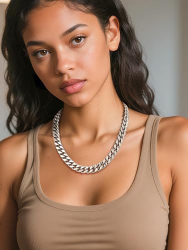PROSTEEL Chunky Cuban Link Curb Chain Necklace for Women Men, Stainless Steel Choker Thick Trendy Statement Hip Hop Miami Cuban Chain Jewelry Gifts Unisex Size,5/12/14mm Widths,18"/20" - color: 14mm-Silver, size: 20inches