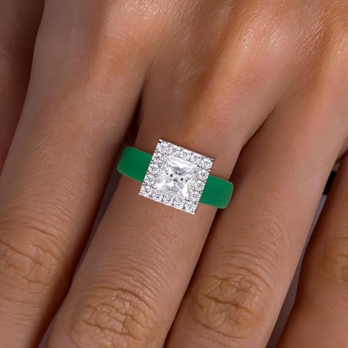 Moissanite Silicone Ring for Women, Promise Ring 925 Sterling Silver, Soft - color: Green
