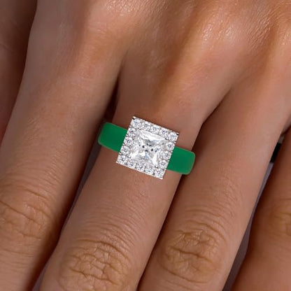 Moissanite Silicone Ring for Women, Promise Ring 925 Sterling Silver, Soft - color: Green
