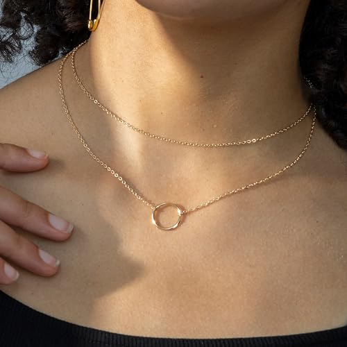 Layered Necklaces for Women - 14K Dainty Gold Plated Layering Chokers Necklaces Set Multilayer Delicate Necklace Trendy Adjustable Long Layered Necklaces for Women - style: 16 Circle Karma Necklace