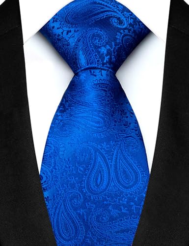 JEMYGINS Mens Paisley Tie and Lapel Pin Necktie Pocket Square and Tie Clip with Sets for Business Casual 4PCS - color: Royal Blue