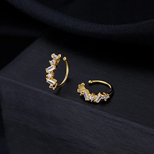 SLUYNZ 925 Sterling Silver CZ Cuff Earrings for Women Small Hoop Earrings No Piercing Cartilage Earrings - color: B-18K Gold Plated