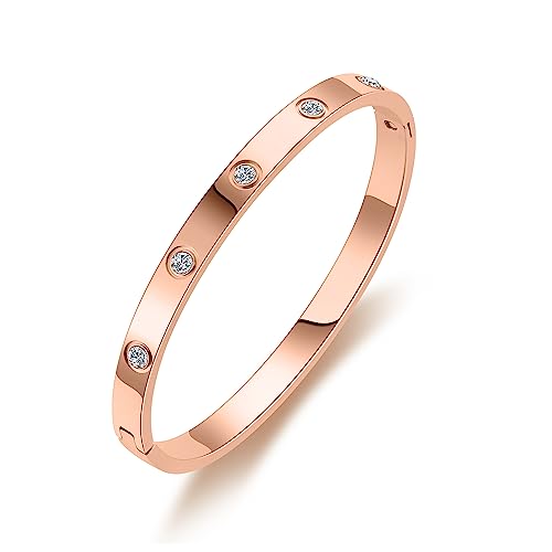 RIMRIVA Gold Bracelets for Women Friendship Love Bangle Jewelry | Stainless Steel Bracelet Jewelry Christmas Birthday Gifts for Women Stocking Stuffers Wedding Valentines Her - color: Rose Gold, size: Small