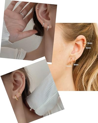316L Surgical Stainless Steel Huggie Hoop Earrings 6mm 8mm 10mm 11mm 12mm 14mm Hypoallergenic Earrings Hoop Cartilage Helix Lobes Hinged Sleeper Earrings For Men Women - style: "(DIA 6/8/10/12) THK 1.5mm Silver"