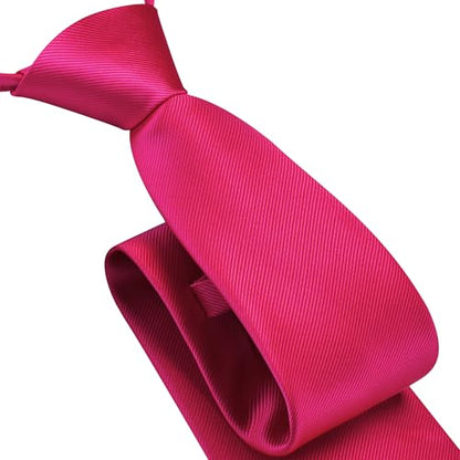 GUSLESON 3.15"（8cm） Mens Pre-tied Adjustable Zipper Tie Solid Necktie for Business and Wedding - color: Fuchsia Pink