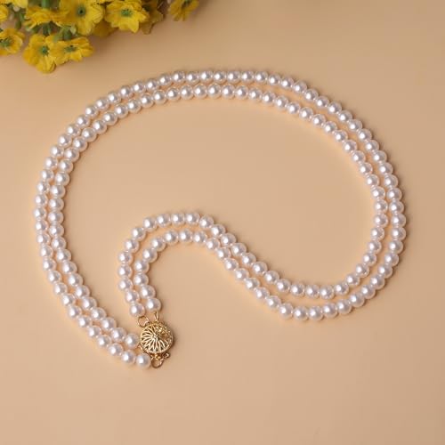 Layered Pearl Necklace for Women Pearl Choker Chain Necklaces - style: Double-Layer