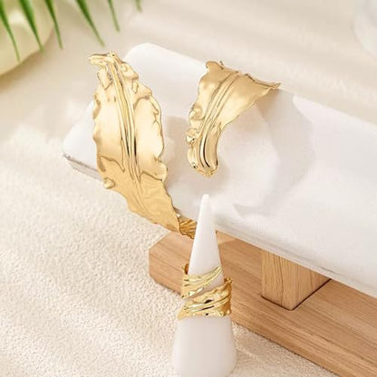 Gold Jewelry Sets for Women Bangle Ring Set Chunky Bangle Bracelet And Ring Statement Jewelry Set for Women - style: Gold-D