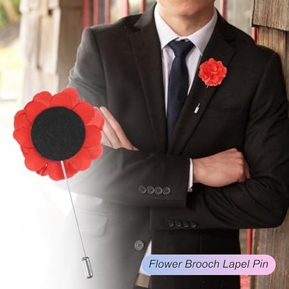 M METERXITY Flower Lapel Pins for Men, Boutonnieres Pin Camellia Flower Groom Boutonnieres for Wedding/Graduation - color: Bright Red