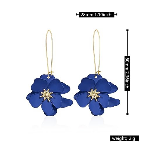 Bohemian Daisy Flower Matte Floral Long Petal Drop Dangle Earrings Layered Tiered for Women Chic Boho Wedding Jewelry - color: Dark Blue