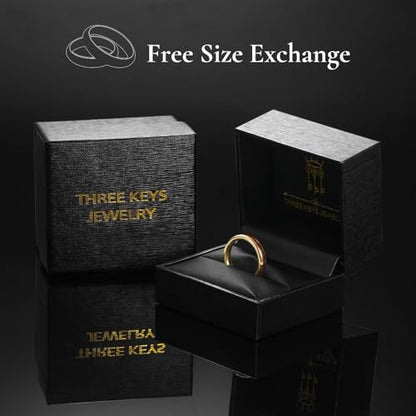 THREE KEYS JEWELRY Tungsten Wedding Band Koa wood Inlay Black Domed | 4mm, 6mm, 8mm, Everyday Wear, Black, Domed, Koa wood inlay - color: Gold+Hawaiian Wood 4mm