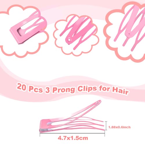 20 Pcs Snap Hair Clips for Women Snap Hair Barrettes Double Grip Hair Clips 3 Prong Clips for Hair Barrettes for Women Girls (Light pink) - color: Light pink