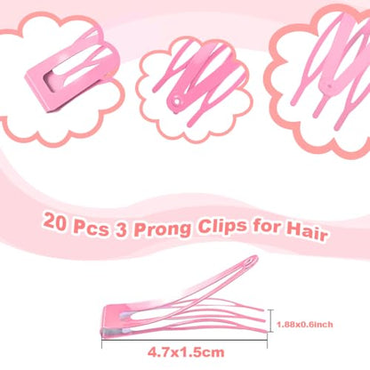 20 Pcs Snap Hair Clips for Women Snap Hair Barrettes Double Grip Hair Clips 3 Prong Clips for Hair Barrettes for Women Girls (Light pink) - color: Light pink