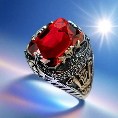 Red Gemstone Statement Ring Vintage Style Large Stone Ring Retro Fashion Jewelry for Daily Wear