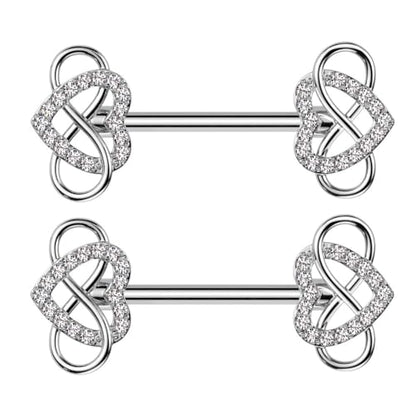 Pierced Owl 14GA 316L Stainless Steel CZ Crystal Infinity Heart Nipple Barbells, Sold as a Pair - style: Silver Tone