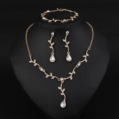 Hapibuy Crystal Bridal Wedding Jewelry Necklace Earrings Bracelet Set Rhinestone Choker Necklace For Brides Bridesmaid Women Party Acessory - color: Gold