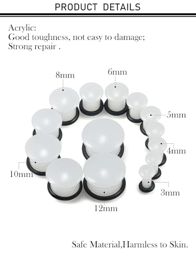 8G-12mm Acrylic Single Flare Gauges for Ears with Silicone O-Ring Opalite/Black/White/Clear Gauges Plugs and Tunnels Stretcher Expander Stretching Kit for Women Men - color: Opalite 8G-12mm
