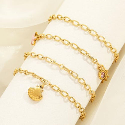 10 PCS Bracelets for Women Stainless Steel Chain Link Bracelet Set | 6.7 Inches with Extender, Jewelry Gifts for DIY, Chains Bulk, Oval, Curb, Figaro Chains, 18K Gold Plated, Silver, Chunky - color: Cable Gold