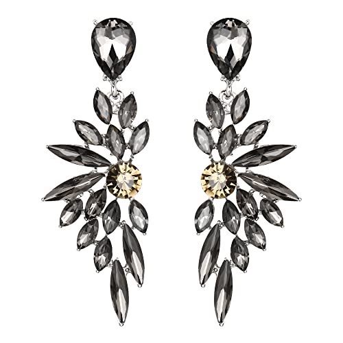 Women's Wedding Bridal Earrings Prom Dangle Earring | Shiny Crystal Teardrop Multi Marquise Cluster for Bride Bridesmaid Bling Jewelry Costume Party Accessories - color: 16-Grey Silver-Tone