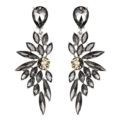 Women's Wedding Bridal Earrings Prom Dangle Earring | Shiny Crystal Teardrop Multi Marquise Cluster for Bride Bridesmaid Bling Jewelry Costume Party Accessories - color: 16-Grey Silver-Tone