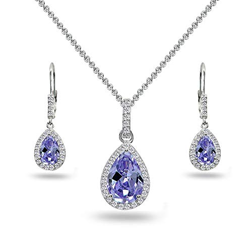 Jewelry Sets for Women, Necklace and Earring Sets for Women, Birthstone Jewelry, Genuine or Synthetic Gemstones, Teardrop Necklace and Dangle Earrings, Pendant Necklace, Sterling Silver Jewelry - color: Simulated Tanzanite