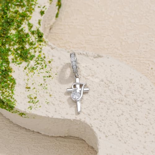 PROESS Initial Cross Charm 925 Sterling Silver Letter A B C Pendant Dangle Charm Beads for Bracelet Initial Cross Jewelry Gifts for Women - style: 10-J
