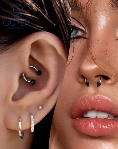 OUFER Horseshoe Septum Rings 16G, Internally Threaded Septum Piercing jewelry, G23 Titanium Pink Septum Piercing kit, Lip Helix Conch Cartilage Piercing Jewelry For Women Men - color: Pink
