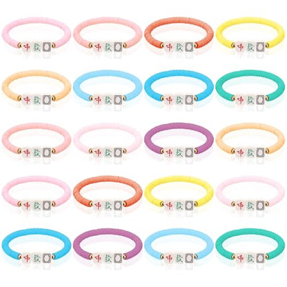 Liliaafar 20 Pcs Inspirational Friendship Bracelets Bulk Adjustable Motivational Beaded Bracelets for Back to School Teacher Gifts Classroom Party Favors - style: Mahjong Polymer Clay