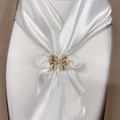 Dainty Bowkont Pearl Silk Scarf Ring Clip for Women Gold Plated Elegant Chic Bow Waist Buckle Holder Clasp Holder Scarfs T-Shirt Shawl Scarves Clasp Dress Clothing Accessories Jewelry