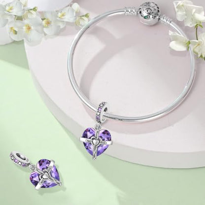 Birthstone Charm, 925 Sterling Silve Heart Dangle Charms for Pandora Bracelets, Ladies Birthday Gift - style: B-February
