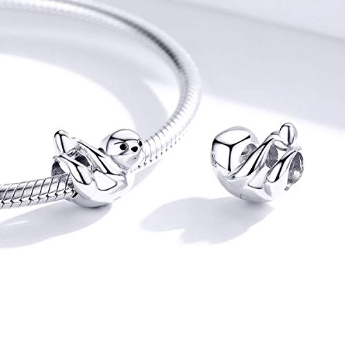 BISAER 925 Sterling Silver Charms for Bracelets Cat Dog Sloth Animal Beads Butterfly Fairy Heart Dangle Pendant Charms - color: Cute Sloth