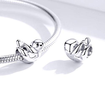 BISAER 925 Sterling Silver Charms for Bracelets Cat Dog Sloth Animal Beads Butterfly Fairy Heart Dangle Pendant Charms - color: Cute Sloth