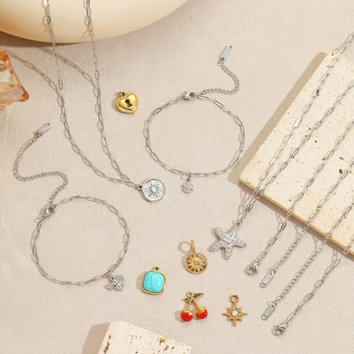 Swyabi 20 PCS Paperclip Necklace Bracelet Chains Bulk for Jewelry Making | 18K Stainless Steel, with Extender, No Fade, No Rust, Adjustable, for Men Women DIY, Silver - color: 2.5x6.5mm Silver