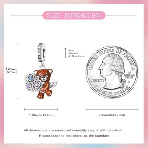 925 Sterling Silver Bead Charm for Pandora Bracelets and Necklaces,Pink Bow Cherry Butterfly Blue Ocean Pendant Bead Charms Jewelry Present Valentines Gifts for Wife/Girlfriend Women - style: Cupid Bear Charm