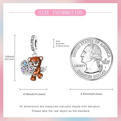 925 Sterling Silver Bead Charm for Pandora Bracelets and Necklaces,Pink Bow Cherry Butterfly Blue Ocean Pendant Bead Charms Jewelry Present Valentines Gifts for Wife/Girlfriend Women - style: Cupid Bear Charm