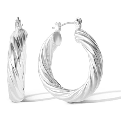 Jessica Simpson Womens Hoop Earrings - Silver-Tone or Gold-Tone Hoop | Earrings for Women - color: Silver Thick Twisted Hoops