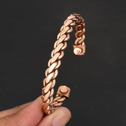 Pure Copper Cuff Bangle Bracelet 100% Solid, Raw & Uncoated Handmade Bracelets Jewelry Cuff Gift Bangle for Women & Men - color: Copper Cb-110